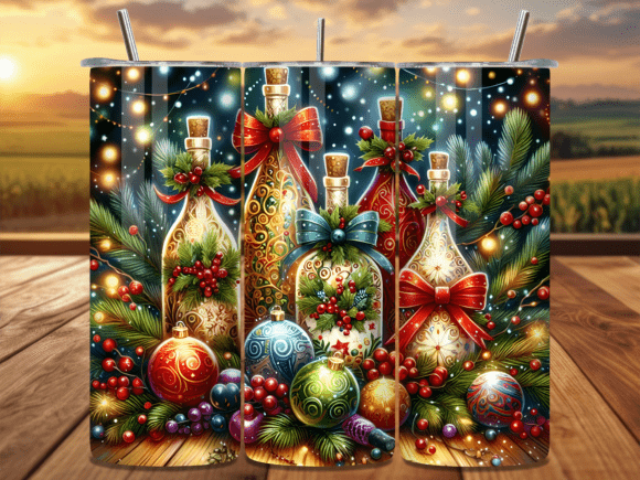 Download Festive Wine Bottles Berry Tumbler Wrap - Festive Collection