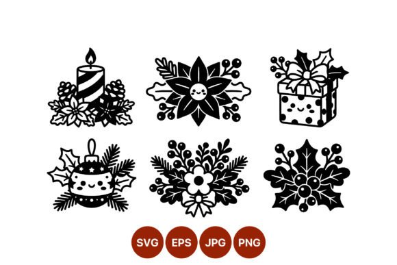 Download Christmas Floral Decorations Black White - Black Collection