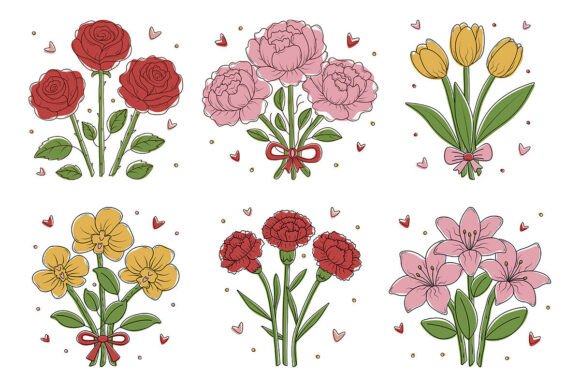 Download Color Flower Bouquets with Black Contour - Black Collection