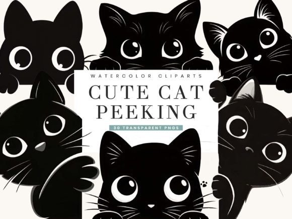 Download Black Cat Peeking Clipart Bundle - Black Collection