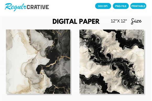 Download Ivory &amp; Black Alcohol Ink Digital Paper - Black Collection