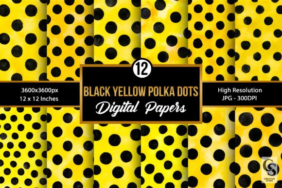 Download Black Yellow Watercolor Polka Dots - Black Collection