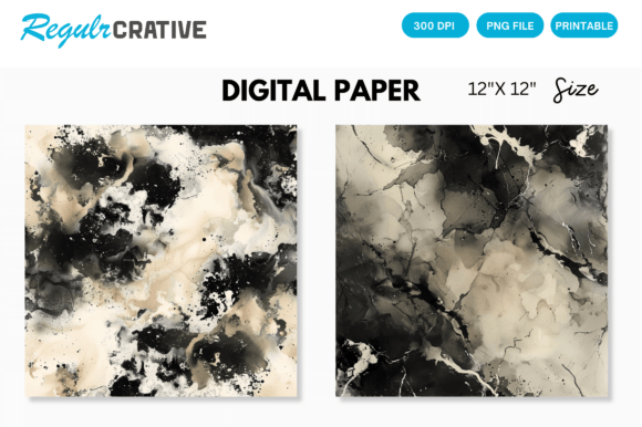 Download Ivory &amp; Black Alcohol Ink Digital Paper - Black Collection