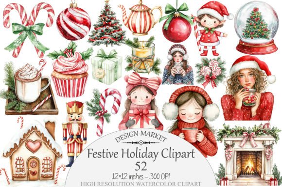 Download Watercolor Festive Holiday Clipart - Festive Collection