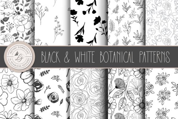 Download Black and White Seamless Floral Patterns - Black Collection