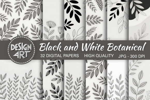 Download Black and White Botanical Background - Black Collection