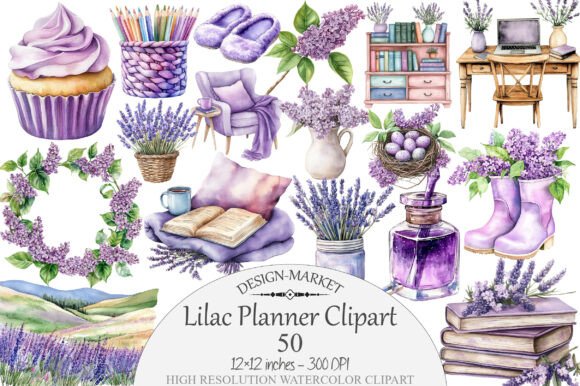 Download Watercolor Lilac Planner Clipart - Lilac Collection