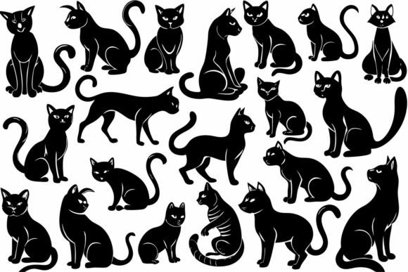 Download Black Cat Silhouettes in Various Poses - Black Collection