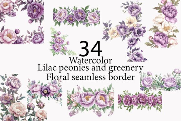 Download Lilac Peonies and Greenery Border - Lilac Collection