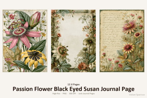 Download Passion Flower Black Eyed Susan Journal - Black Collection