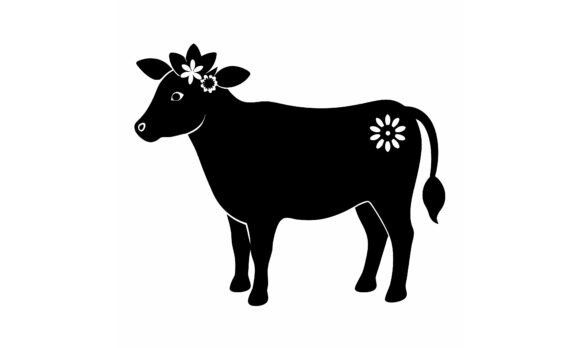 Download Black Cow with Floral Decorations - Black Collection