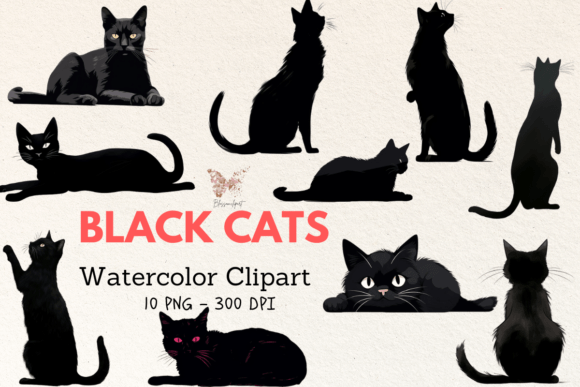 Download Black Cat Watercolor Cliparts - Black Collection