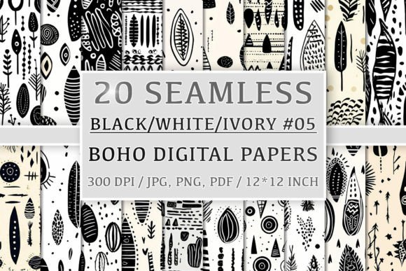Download 20 Seamless Black White Ivory Boho Set 5 - Black Collection
