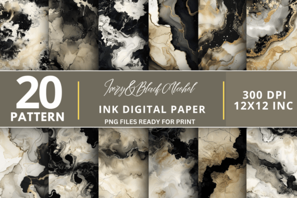 Download Ivory &amp; Black Alcohol Ink Digital Paper - Black Collection