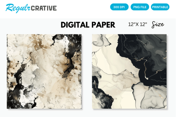 Download Ivory &amp; Black Alcohol Ink Digital Paper - Black Collection