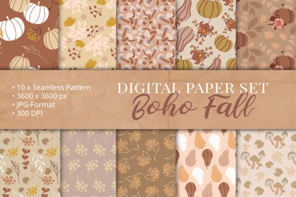 Download Boho Fall Digital Papers Pattern Set - Fall digital paper Collection
