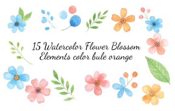 Download 15Watercolor Flower Blossom Elements - Blossom elements Collection