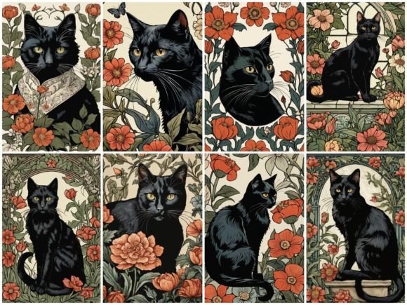Download 32 Images Floral Black Cat - Black Collection