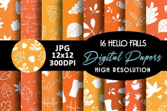 Download Orange Hello Fall Digital Papers Pattern - Fall digital paper Collection