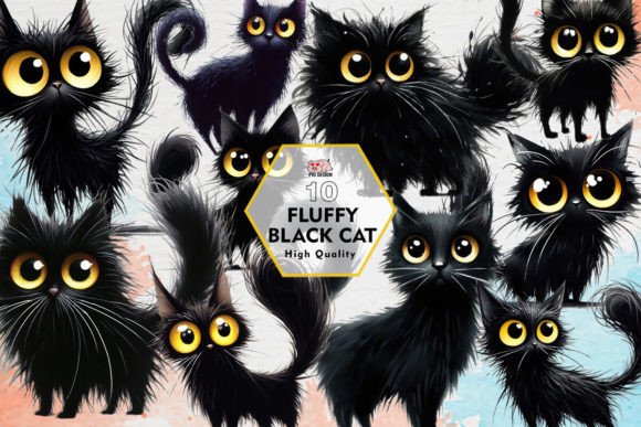 Download Fluffy Black Cat Clipart PNG Graphics - Black Collection