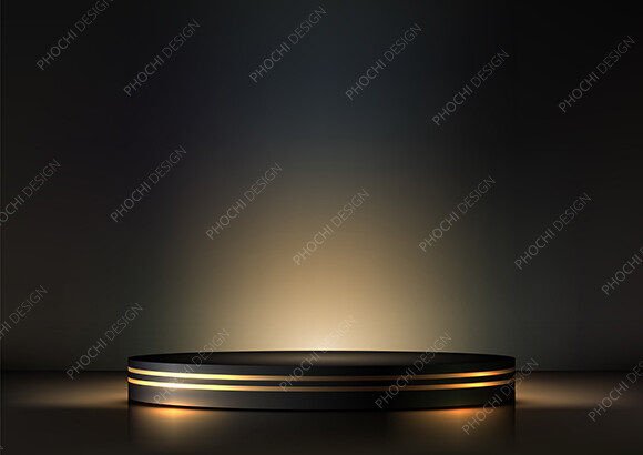Download Luxury 3D Sleek Black Podium with Gold - Black Collection