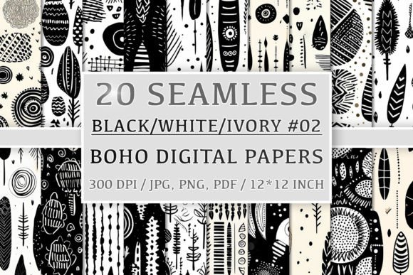 Download 20 Seamless Black White Ivory Boho Set 2 - Black Collection