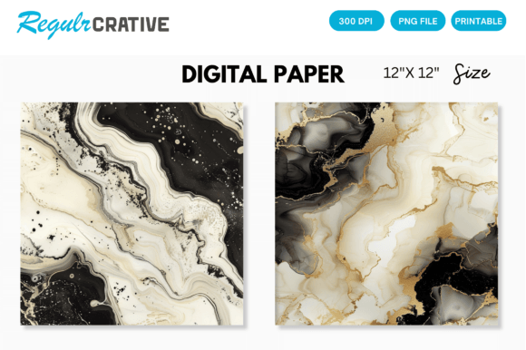 Download Ivory &amp; Black Alcohol Ink Digital Paper - Black Collection