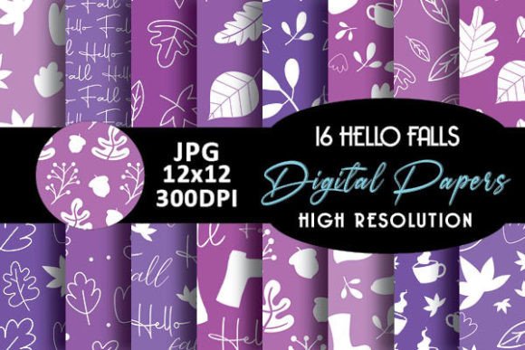 Download Purple Hello Fall Digital Papers Pattern - Fall digital paper Collection