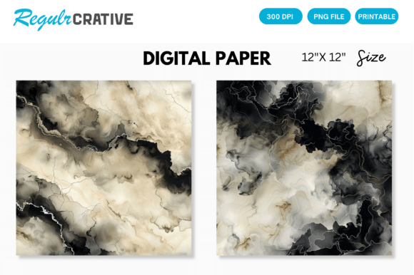 Download Ivory &amp; Black Alcohol Ink Digital Paper - Black Collection
