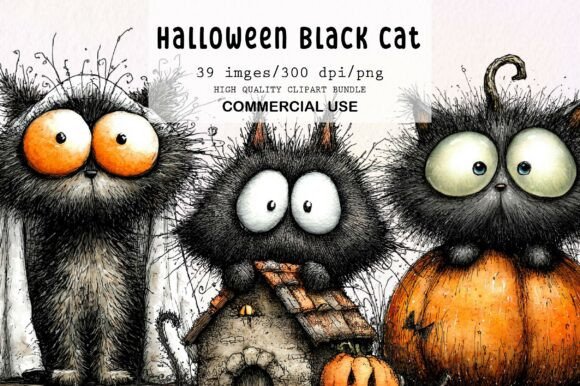 Download Halloween Black Cat Quirky Clipart - Black Collection