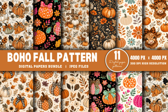 Download Boho Fall Digital Paper Bundle, - Fall digital paper Collection