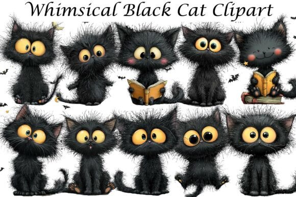 Download Whimsical Black Cat Clipart - Black Collection