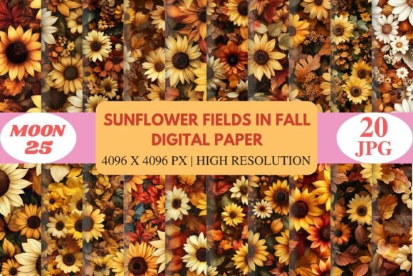 Download Sunflower Fields in Fall Digital Paper - Fall digital paper Collection