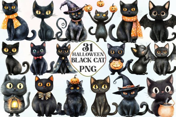 Download Halloween Whimsical Black Cat Clipart - Black Collection